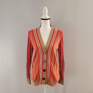 Jen Kao Women's Silk Blend Striped Ribbed Cardigan Size M